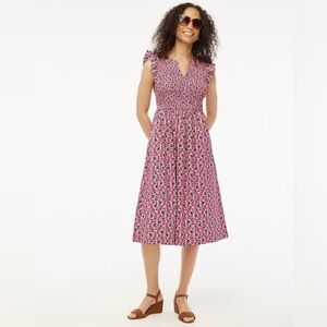 J. Crew Factory Pink Floral Smocked Flutter-Sleeve Midi Dress XXL